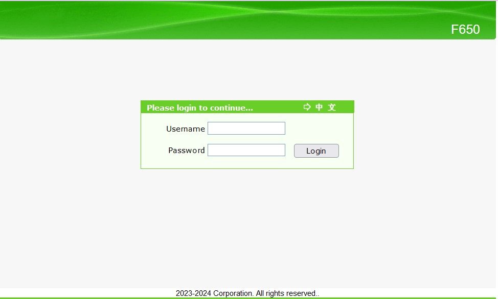 Tampilan Login Modem